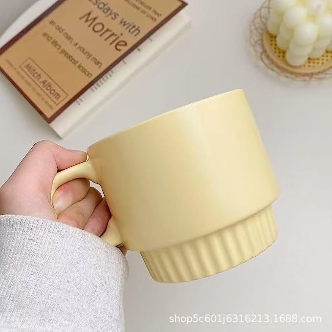 12OZ Stackable Coffee Mugs Set, Ceramic Coffee Cups with morandi color for Au Lait, Cappuccino,Latte,Cafe,Mocha,Tea, Suit Party Housewarming Wedding, Set of 4, Dishwasher&Microwave Safe（Creamy）