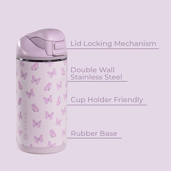 HydroJug Ease2o 14oz Kids Water Bottle with Straw & Chug Lid, Flutter