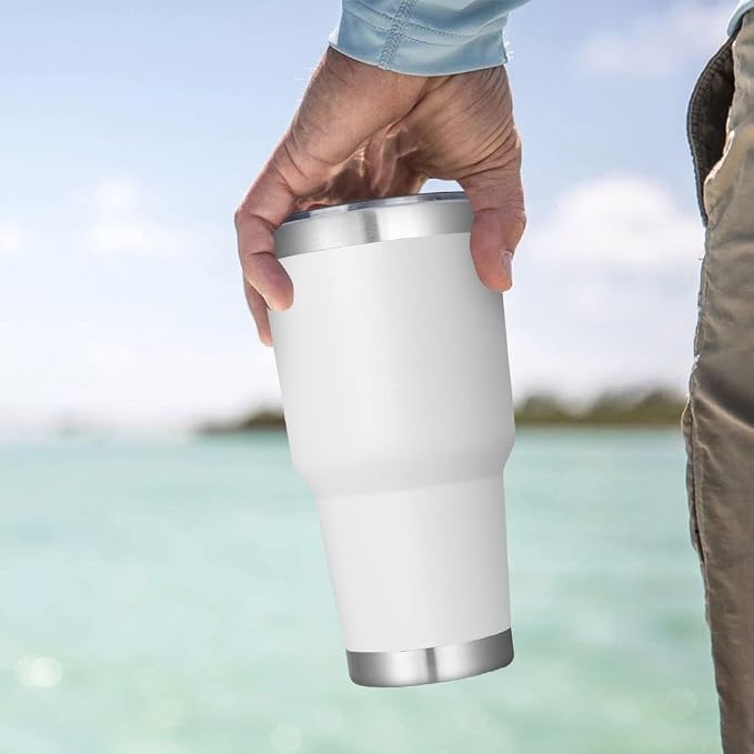 DOMICARE 30oz Tumbler Bulk with Lid and Straw, Double Wall Travel Coffee Mug, Insulated Vacuum Stainless Steel Tumblers, Powder Coated Tumbler Cup (White, 8)