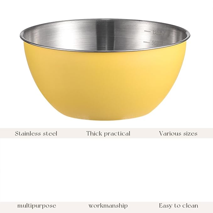 Stainless Steel Salad Bowls Set of 2 Mixing Bowl with Measurement Markings Snacks Bowls, 2.11 Quart Serving Bowls for Mixing, Cooking, Baking, Prepping and Home Kitchen Food Storage Bowls
