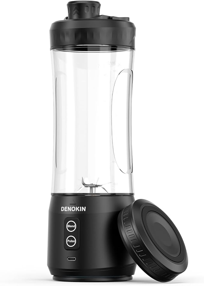 DENOKIN Portable Blender Cordless, 20oz Vessel Personal Blender for Shakes & Smoothies with On Go Lid & Sip Lid, Small Mixer for Kitchen, Home, Travel