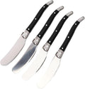 Stainless Steel Cheese Spreader Knives Set Wide Blade Dessert With Black Plastic Handles Multipurpose Butter Flatware Set(4pcs)