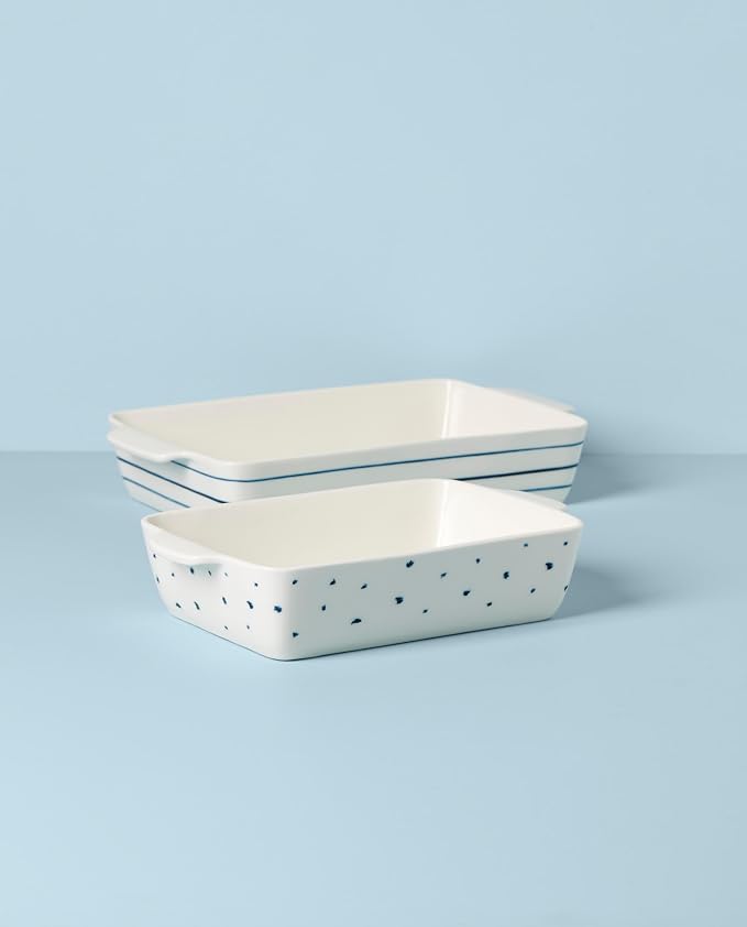 Lenox Blue Bay Dinnerware & Serveware Collection, Porcelain Tableware, Rectangular Baker Set, 2-Piece
