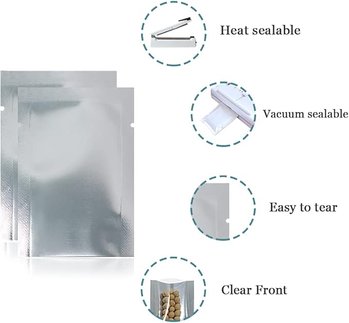 Silver Aluminum Foil Pouch Heat Seal Front Window Plastic Mini Open Top Flat Vacuum Packaging Mylar Bag Food Small Sample Mylar Storage with Tear Notch (500, 6x9cm(2.3x3.5 inch))