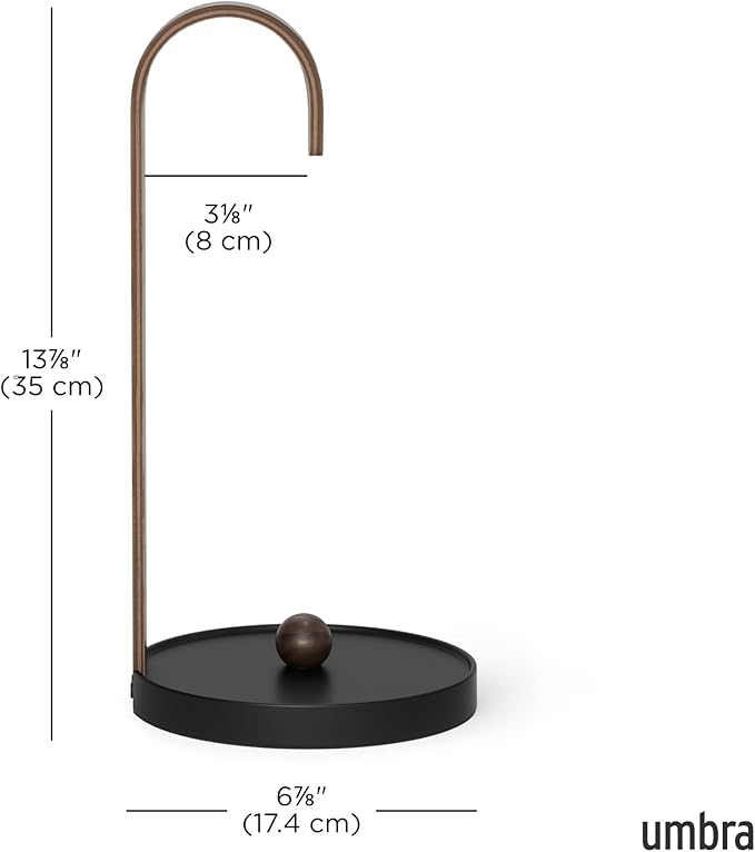 Umbra Bellwood Paper Towel Holder for Kitchen Countertop, with Real Wood Stand and Weighted Metal Base, Black/Walnut