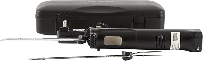 Restaurantware-Kitchen Tek Electric Knife Set, 1 Electric Knife With Motorized Handle - Includes 1 Bread and 1 Carving Tool, 1 Case, Black Plastic Food Cutter With Stainless Steel Blades