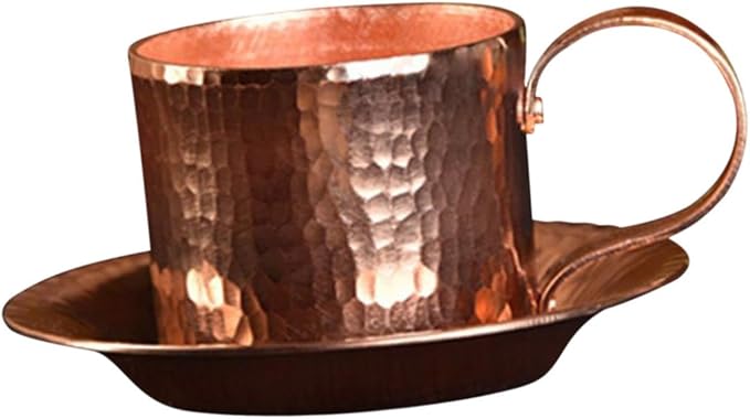 Pure Copper Coffee Mug,Small Tea Cup,Traditional Drinking Gifts,Drink Mug Copper Cup for Home Restaurant Cafe Bar, with saucer