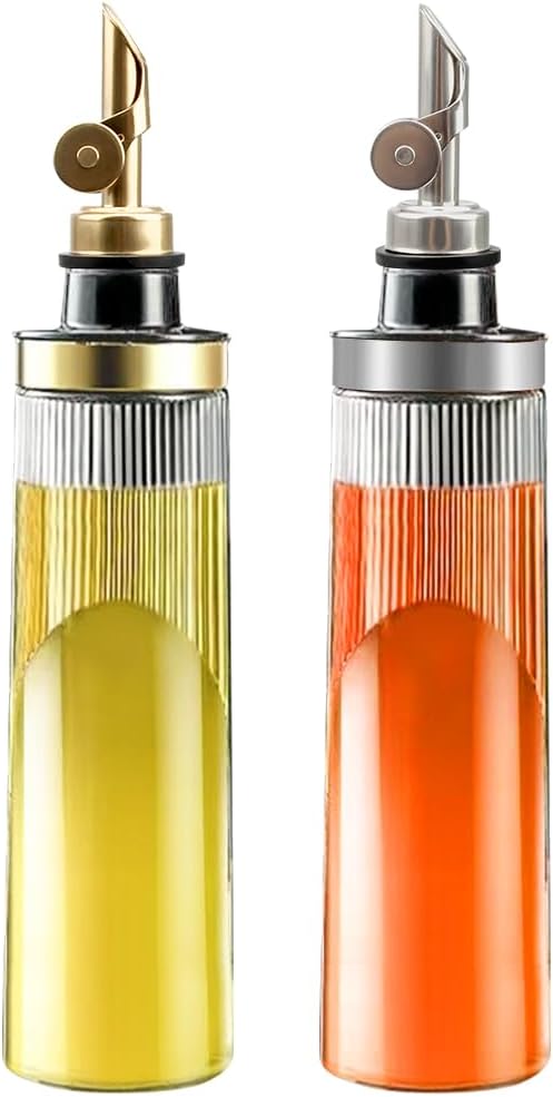 TINMIX Glass Olive Oil Dispenser Bottle for Kitchen 22OZ/650ML Oil and Vinegar Dispenser with Stainless Steel Pour Spout and Labels