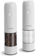 Electric Salt and Pepper Grinder Set, USB Rechargeable, Automatic Salt and Pepper Mill Grinder with Adjustable Coarseness, Electric Salt Shakers, LED Light, Refillable (2 Packs, White)