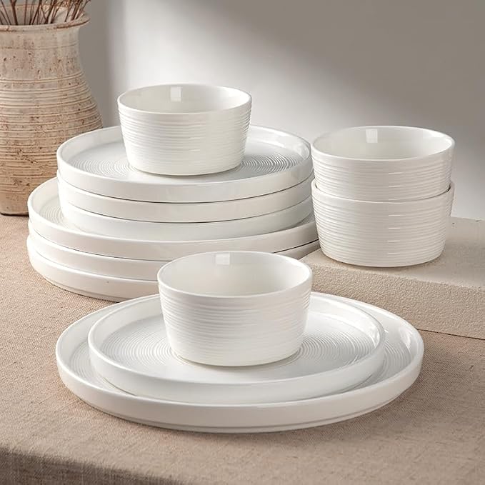Dinnerware sets plates and bowls sets modern plates,Ceramic Dinnerware Sets,12 Pieces Porcelain Lightweight Plates,Scratch Resistant Dish Set (style - 10, 4 - Set (12pcs))