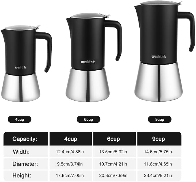 wedrink Premium 304 Stainless Steel Moka Pot, 4 Cup Stovetop Espresso Maker, Induction & All Stovetops Compatible