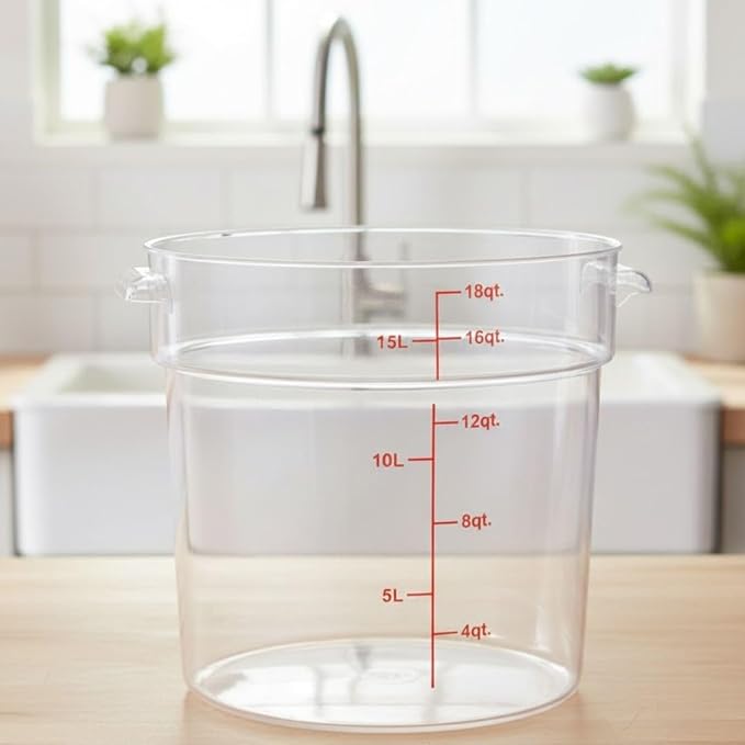 Soro Essentials- 18 qt. Polycarbonate Round Food Storage Container with Graduated Markings Clear Color- Stackable Storage Bin Food Container with Handle for Pantry Organizer Storage Kitchen Fridge