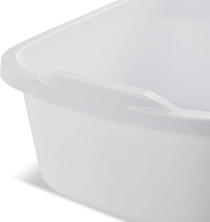 Sterilite 06478008 Durable Heavy-Duty Reinforced Multipurpose Plastic 12 Quart Kitchen Dishpan with Molded Handles, White (16 Pack)