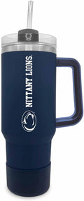 Campus Colors College & University 40 oz Travel Tumbler With Handle - Dual Option Lid With Straw - Vacuum Insulated Stainless Steel (Penn State Nittany Lions - Navy)