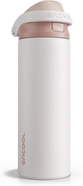 ENCOOL Leakproof Insulated Water Bottle with Straw Dual-Sip Water Bottle Bag-Safe Design for Work, Commute & Gym – Keeps Drinks Cold All Day, 24 oz, Coffee White