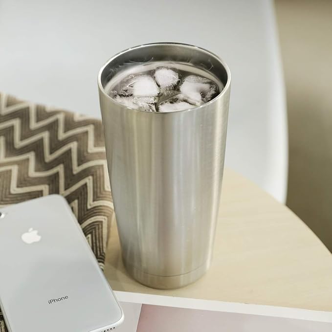 DOMICARE 20oz Stainless Steel Tumbler Bulk with Lid, Double Wall Vacuum Insulated Travel Mug, Powder Coated Coffee Cup, Stainless Steel, 1 Pack