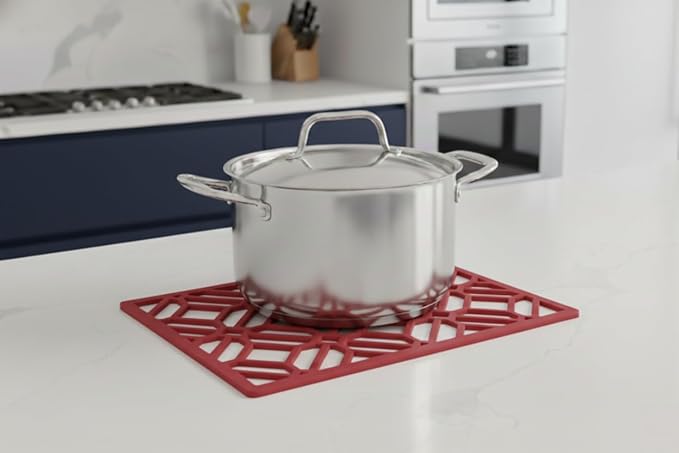 GASARÉ, Extra Large, Thick, Silicone Trivet for Hot Dishes, Pots, and Pans, Heat Resistant Mat for Countertop, Hot Pad for Kitchen, Easy to Clean, 16 x 12 x 3/8 Inches, Red
