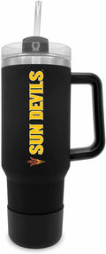Campus Colors College & University 40 oz Travel Tumbler With Handle - Dual Option Lid With Straw - Vacuum Insulated Stainless Steel (Arizona State Sun Devils - Black)