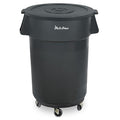 PLASTIC PRINCE 44 Gallon Round Trash Can with Lid and Dolly Gray Plastic Commercial Garbage Container for Home Garage Restaurants Warehouses - Bundle