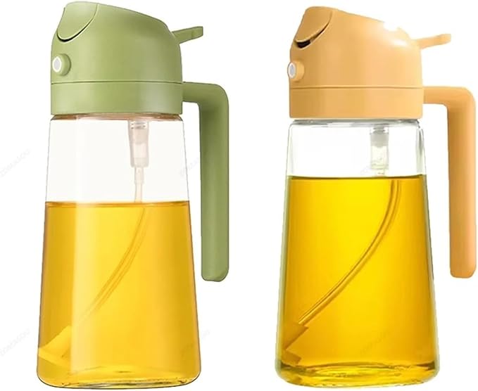 2-in-1 Oil Sprayer & Pourer – 16oz / 500ml Oil Bottle for Kitchen, BBQ, Baking, Salad – Black/White/Green/Yellow(Green Yellow)