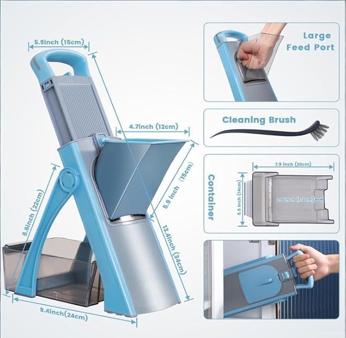 New Mandoline Slicer for Kitchen,Potato Slicer Thickness Adjuster,Veggie Onion Dicer Faster Kitchen Mandolin for Meal Prep, safe Vegetable Chopper and slicer vegetable cutter,French Fry Cutter, (Blue)