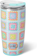 Swig Life 22oz Insulated Tumbler, Travel Coffee Tumbler with Lid, Cup Holder Friendly Travel Coffee Mug, Stainless Steel, 22 oz Tumblers, Reusable Insulated Mug with Lid (Granny Squares)