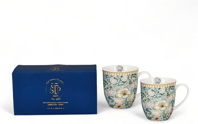 STP GOODS Porcelain Mug 13.5 fl. oz. - Set of 2 in Gift Box Coffee Cup, Gift for Women and Men (Morris Garden) | Coffee Cup, Gift for Women and Men