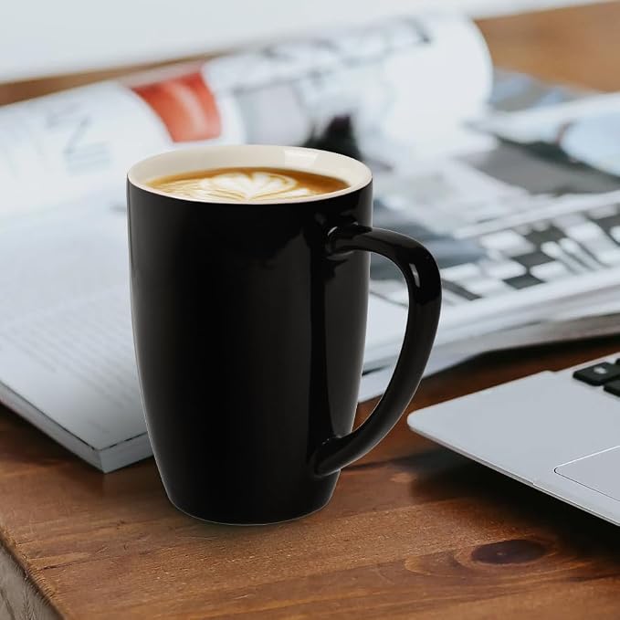 homEdge Porcelain Mug Set, 12 Ounces Cup for Tea, Latte, Mocha, Hot Chocolate, Set of 6, Black