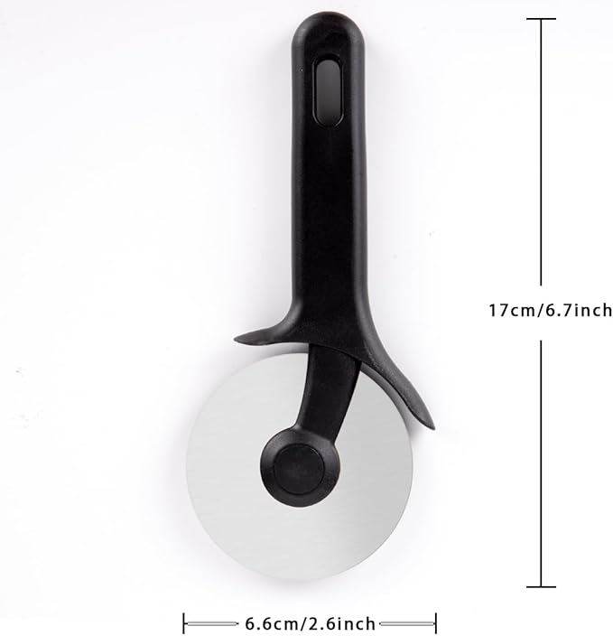 TJ POP Pizza Cutter 2 Pcs, Stainless Steel Pizza Cutter Wheel, Super Sharp Pizza Slicer, Easy to Cut & Clean, Dishwasher Safe Pizza Wheel-Black