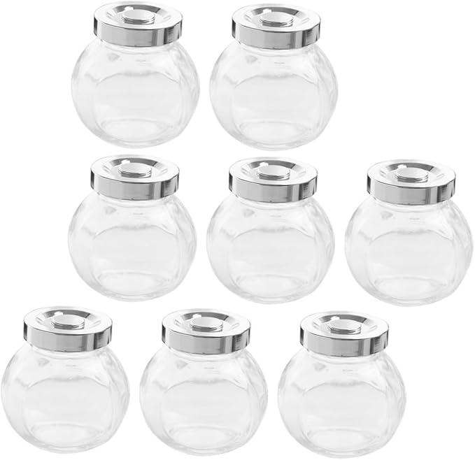 PRETYZOOM Round Glass Sealed Jar Airtight Kitchen Storage Container 8-Piece Set for Dry Fruits and Snacks Sealed for Meal Prep and Organization