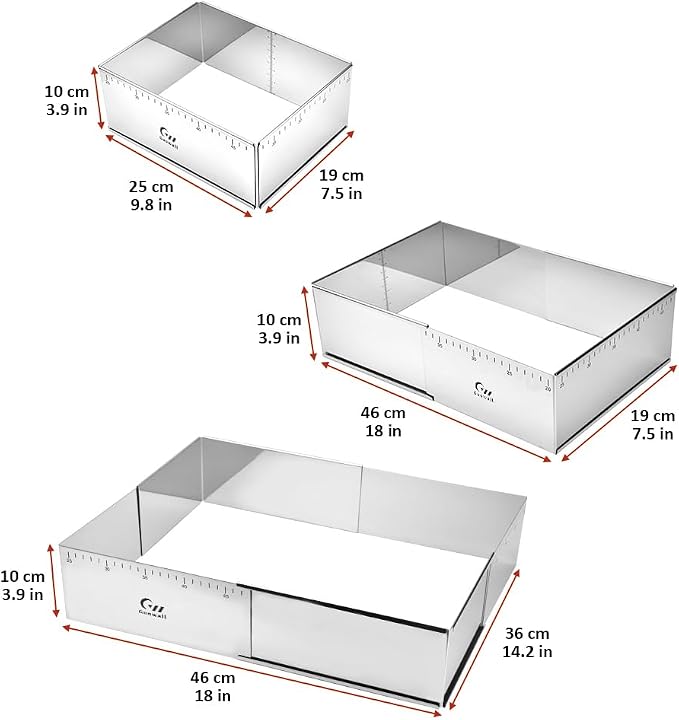 Rectangular Cake Ring Mold Stainless Steel Heavy Duty Adjustable Tiramisu Pan Big Size Extensible Pastry Shaping Mould for Baking - 9.5 x 7.5 x 4 inch