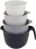 Glad Mixing Bowls with Pour Spout, Set of 4 - Nesting Plastic Bowls (1.2qt, 1.9qt, 2.8qt, and 3qt with Handle) - Non Slip Base, Dishwasher Safe Kitchen Cooking and Baking Supplies, Grey