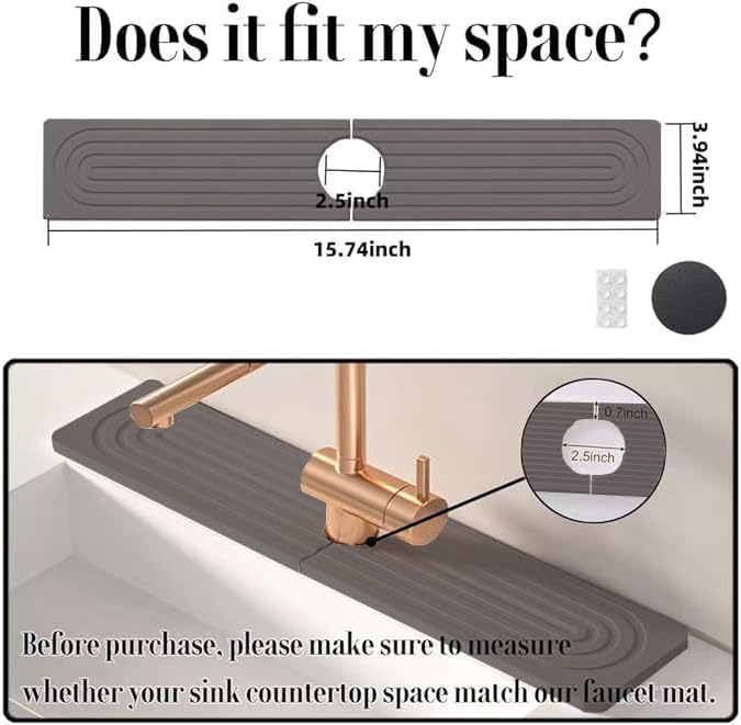 Quick Drying Stone Faucet Mat for Kitchen Sink, 15.7'' Long Diatomite Sink Tray, Faucet Splash Guard for Kitchen,Bathroom Counter, Prevents Moisture, Super Absorbent, White (Dark grey)