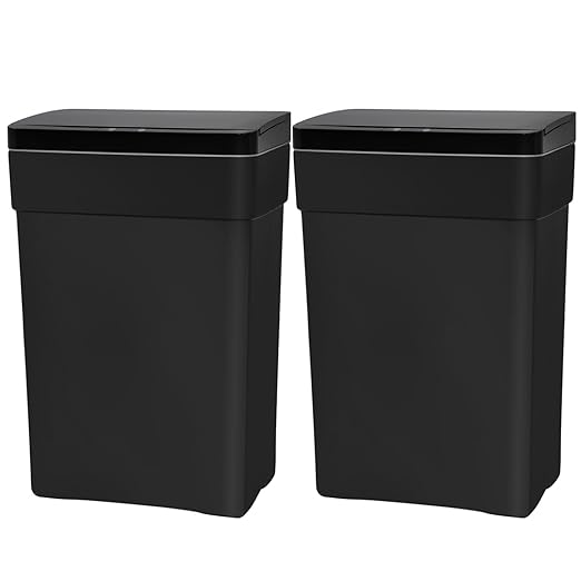 PayLessHere 13 Gallon 50 L Trash Can with Lid Plastic Kitchen Trash Bin Automatic Touch Free Motion Sensor Trash Can (2, Black)