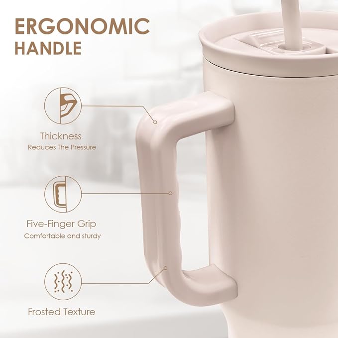 SANDJEST Brown 40oz Tumbler with Handle and Straw, Insulated Stainless Steel Travel Coffee Mug for Women Girls, Gift Idea for Birthday Christmas Mothers Day