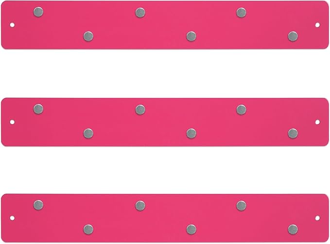 Three by Three Mini Magnetic Strip Bulletin Board – 14" x 2" Stainless Steel Organizer with Magnets & Wall-Mounting Hardware for Home, Office, or Dorm (3 Pack) Pink