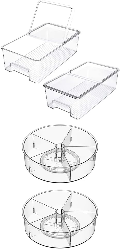 SANNO Vegetable Refrigerator Organizer Food Bins with lids Large Stackable Fridge Clear Organizers Organizer Turntable Storage Container Rotating Organizer Spinning Organizer Bins
