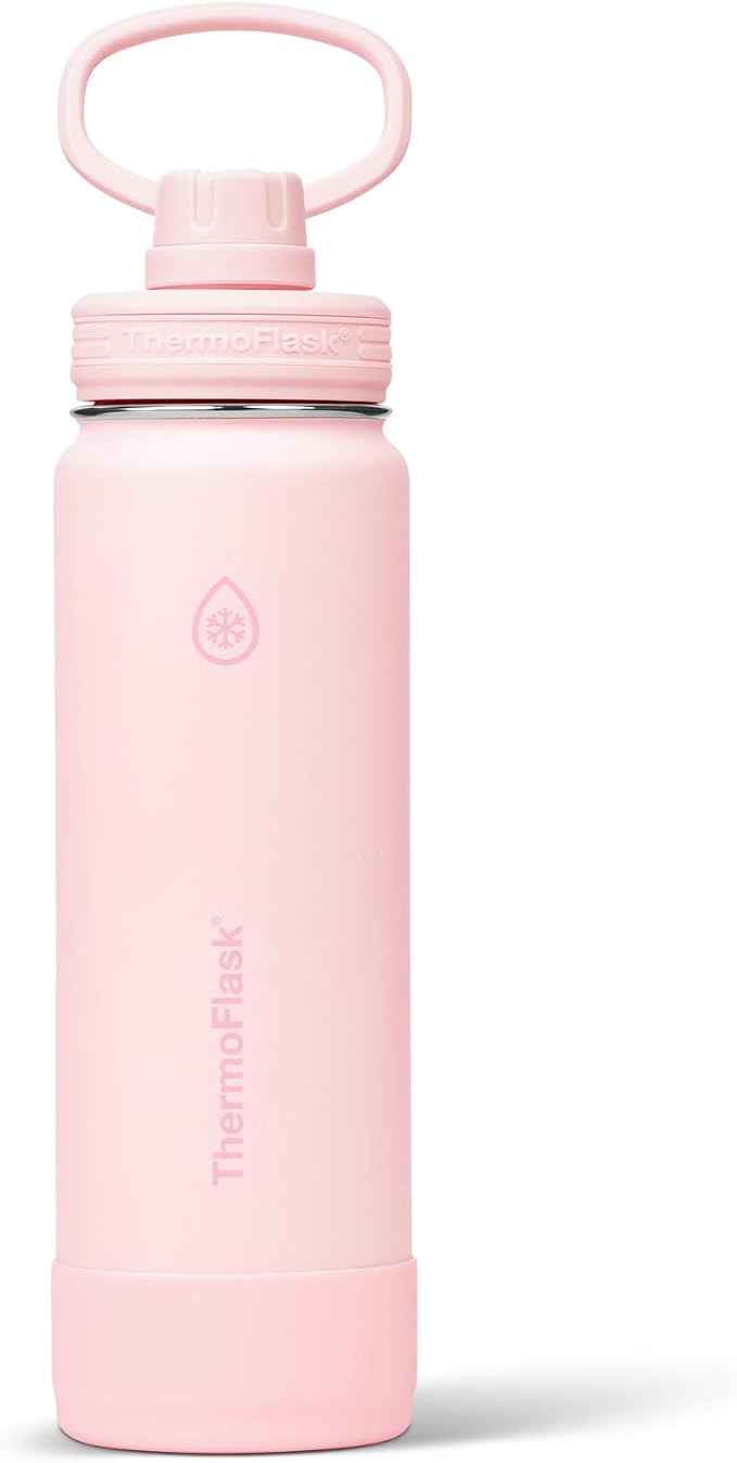 ThermoFlask Insulated Water Bottle with Spout Lid (24 oz, Blush) - Leakproof, Stainless Steel Water Bottle for Cold & Hot Drinks, Travel & Daily Hydration