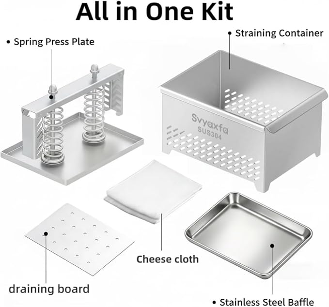 Tofu Press Stainless Steel Tofu & Cheese Press - Quick Water Removal in 10-30 Mins - Perfect for Silken, Firm, or Extra Firm Tofu - BPA Free & Dishwasher Safe - 304 Stainless Steel Material (XLSUS)