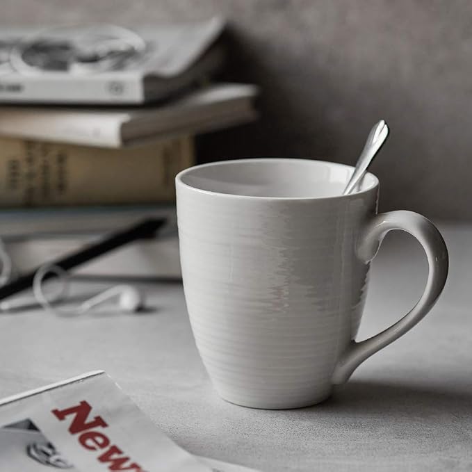 DOWAN Coffee Mugs, 17 Oz Coffee Mug Set of 6, Corrugated Tea Mugs (White)