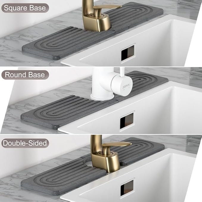 Fast Drying Stone Faucet Mat for Kitchen Sink, Diatomite Water Absorbing Stone Tray for Sink to Prevent Pooling, U-Shaped Stone Faucet Mat Fits Kitchens and Bathrooms