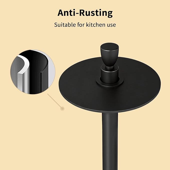 YUMORE Paper Towel Holder Countertop, Weighted Base Non Slip, One-Handed Tear No Tipping, Standing Paper Towel Roll Holder for Kitchen Stove Side, Small Space Corner, Stainless Steel (Matte Black)