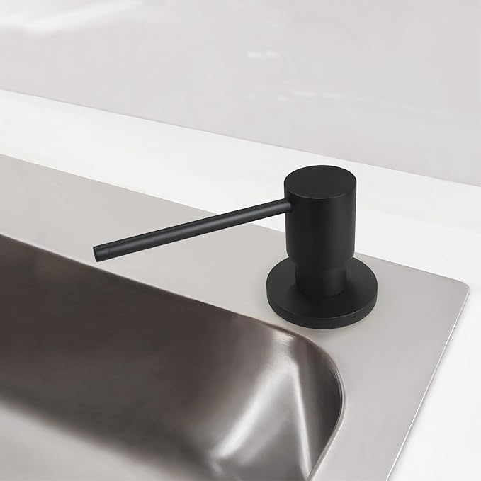 EADOT Matte Black All Brass Soap Dispenser for Kitchen Sink Countertop Sink Soap Dispenser 17 OZ Bottle Built in Refill from The Top with Long Spout