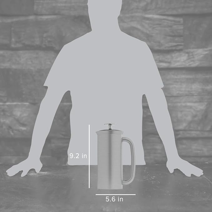ESPRO Pro P7 Brushed Stainless Steel French Press 304 – Patented Double Walled Micro-Filter Insulated French Press Coffee Maker, Grit-Free Brew - Heat Resistant BPA Free - 18oz