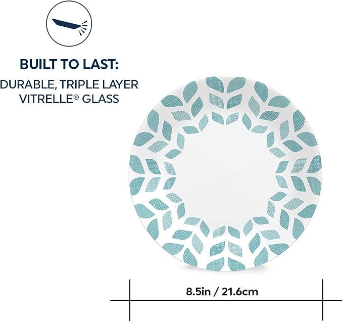 Corelle Global Collection Vitrelle 6-Piece Dinner Lunch Set, Triple Layer Recycled Glass, Lightweight Eco-Friendly Round 8-1/2-Inch Plates Set, Northern Pines