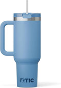 RTIC 40 oz Road Trip Tumbler Double-Walled Insulated Stainless Steel Portable Travel Coffee Mug Cup with Lid, Handle and Straw, Denim