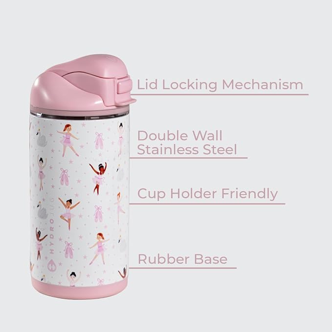 HydroJug Ease2o 14oz Kids Water Bottle with Straw & Chug Lid, Ballerina