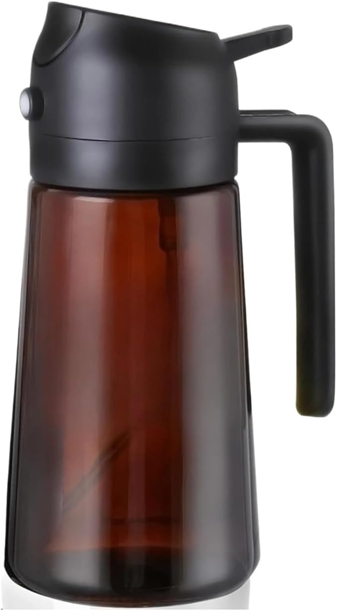 Oil Spray Bottle, 16oz/470ML Light Blocking Brown Oil Sprayer For Cooking 2 In 1 Dispenser Bottle For Kitchen Seasoning Tools,for Salad Making, Baking(Black Cap)