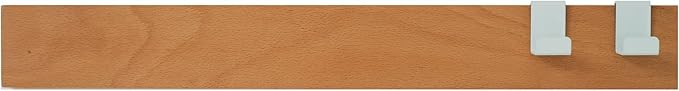 Magnetic Knife Strips for Wall, Solid Wood Knife Magnetic Holder with 2 Hooks, No-Drill 3-Way Mount & 3M Adhesive Strips, Beech Wood, 16 Inches