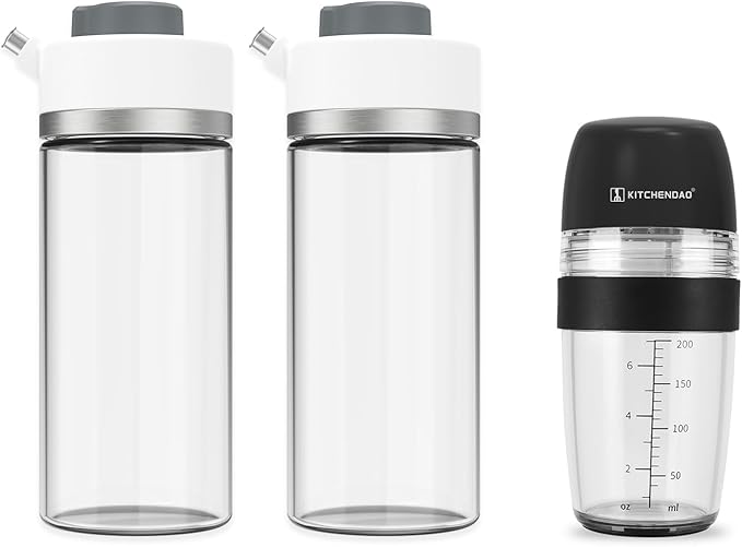 KITCHENDAO Precision Pour Glass Oil Dispenser and 2 in 1 Salad Dressing Shaker Container